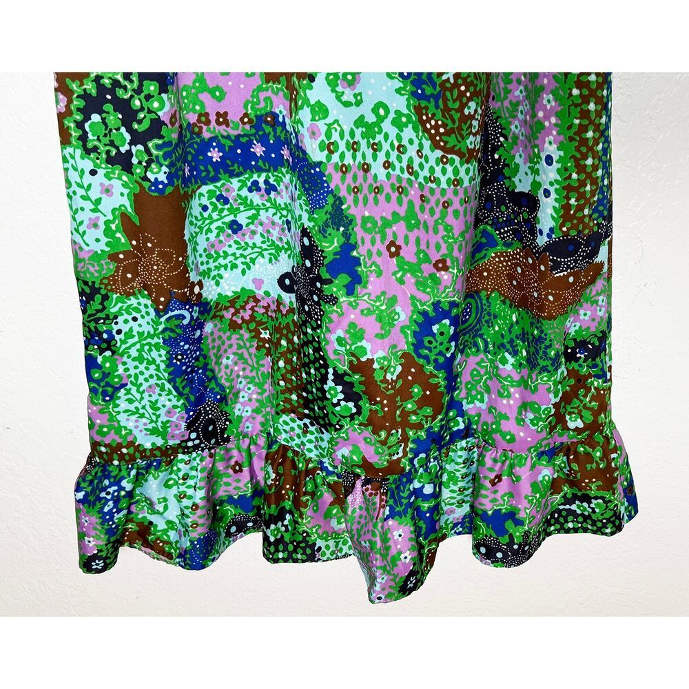 Vintage Andrea Gayle Women's Sleeveless Maxi Dress Ruffle Trim Green Blue Floral - Picture 7 of 9